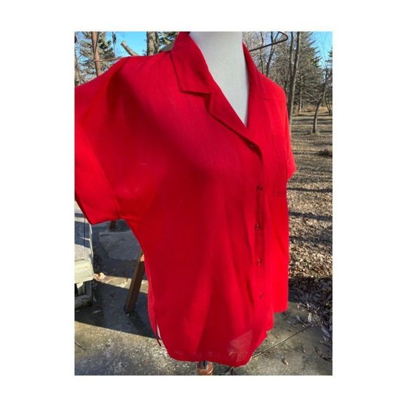 Vintage Tops - Vintage | 70's Select by Elite Red Button-Up Short Short Sleeve Cuffed Sz 12